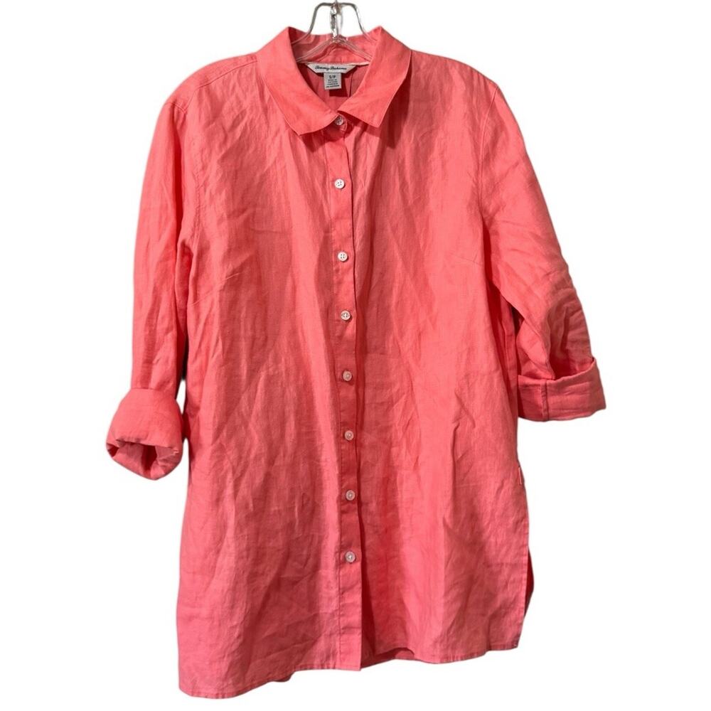 Tommy‎ Bahama Women Size Small Linen Button Down Shirt Beach Hawaiian Tropical